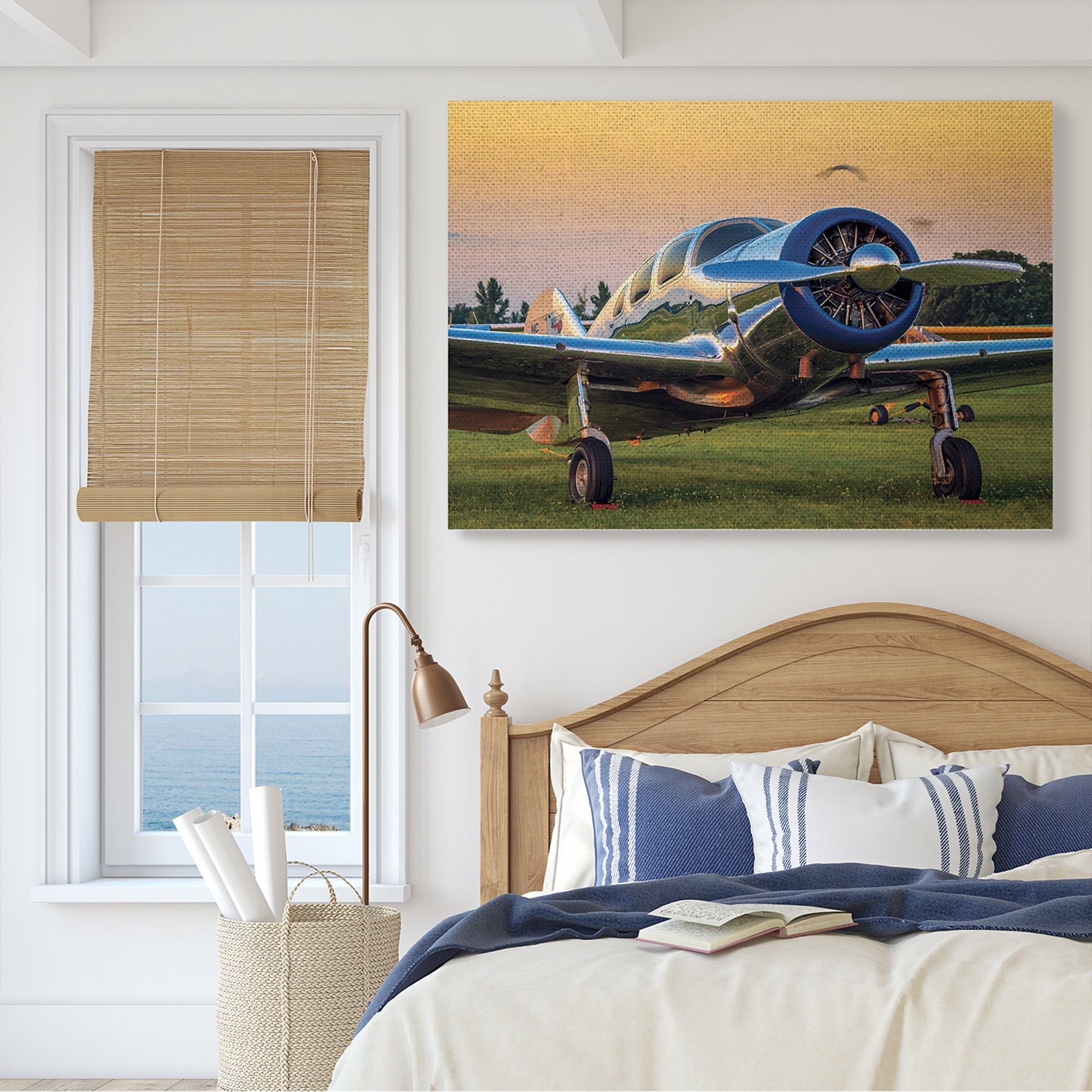 Stupell Industries Jet Plane in Meadow Summer Sunset Reflection,36 x 48,Designed by John Slemp