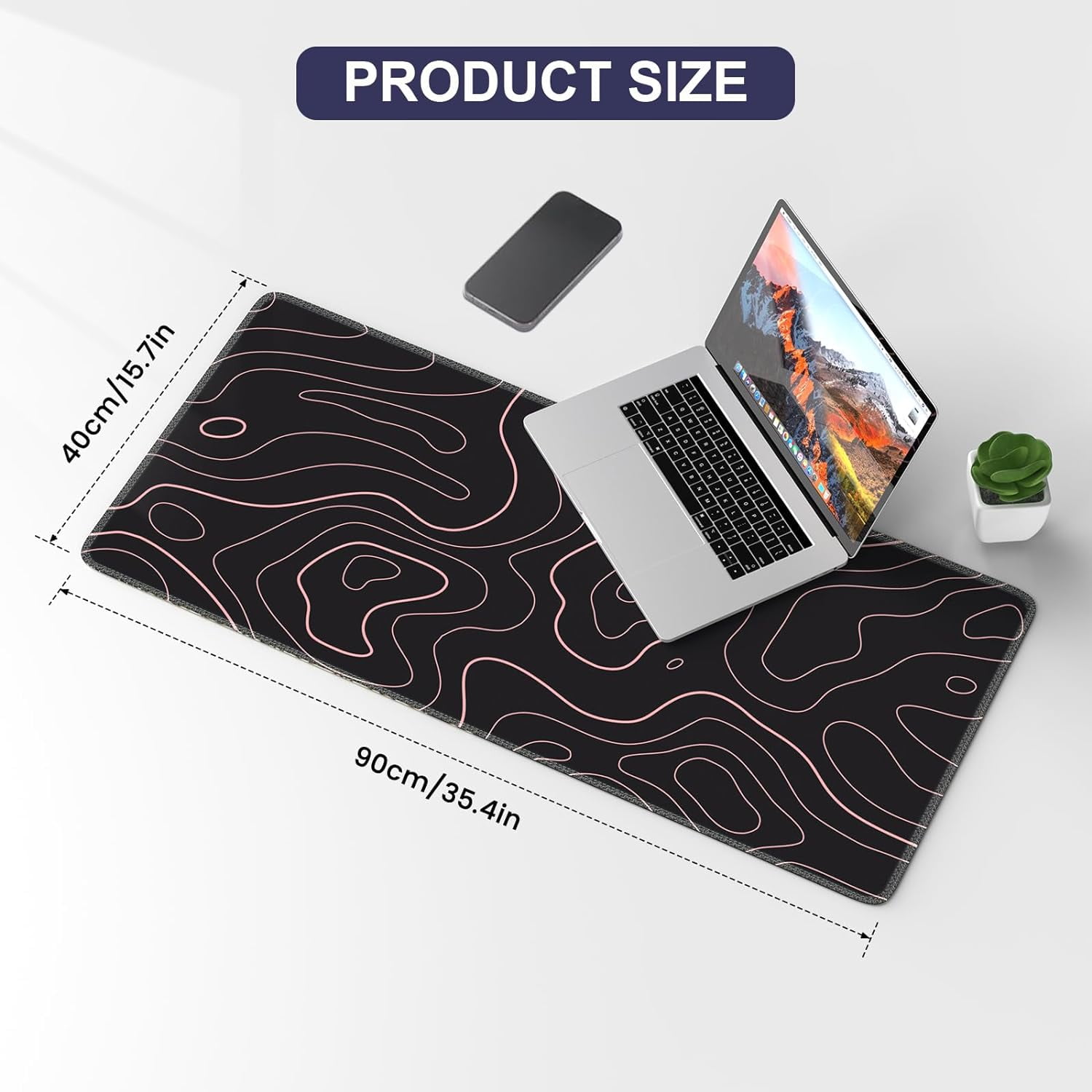 Topographic Mouse Pad, Gaming Mouse Pad, Extended Kanagawa Desk Pad, 35.4x15.75in XXL Mouse Pad with Non-Slip Rubber Base, Anime Mice Pad Desk Mat, Grey 2