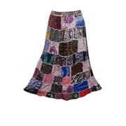 Mogul Ethnic Indian Vintage Skirt Colorful Patchwork Peasant Maxi Skirts