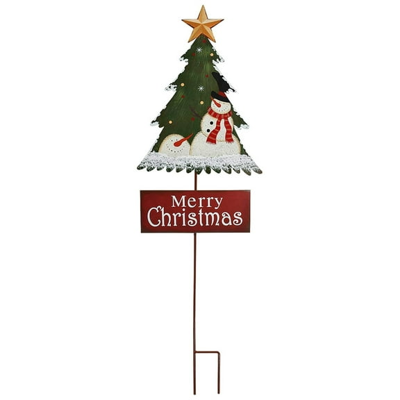 Metal Christmas Tree Garden Stake Snowman Santa Christmas Yard Sign Decorative Winter Holiday Xmas Decor for Lawn Pathway Driveway Patio Rustic Ornament (Merry Christmas)