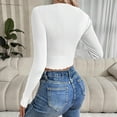 thumbnail image 4 of YueHuiYing Women Fashionable Long-sleeved Round-Neck Blouses Solid Buttoned Knitted Sweater Pullover Top, 4 of 4