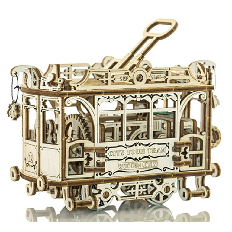 502369 Wooden City 3D Puzzle Building City Tram with Rails Model