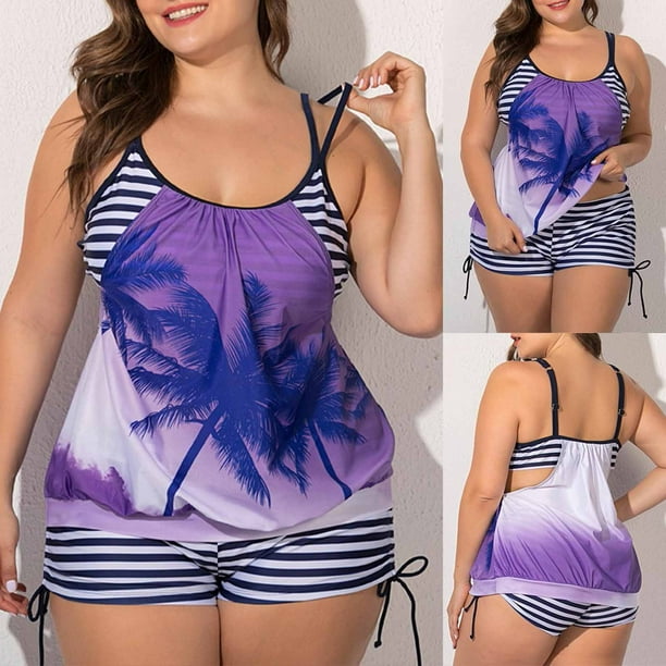 RXIRUCGD Bathing Suits Clearance Large Women's Swimsuit With Chest Pad Flat  Angle Striped Shorts Without Steel Support Large Pocket Conservative Split  Swimsuit Plus Size Swimsuit for Women Purple 