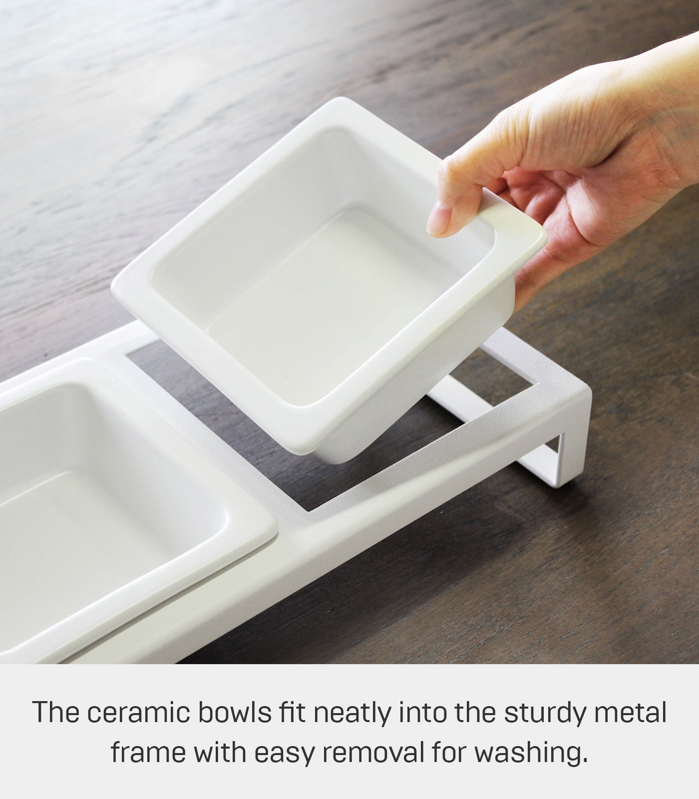 Yamazaki Home Pet Food Bowl - Two Styles, White, Steel + Ceramic, Tall, 1.25 cups, 300 milliliters per bowl, No Assembly
