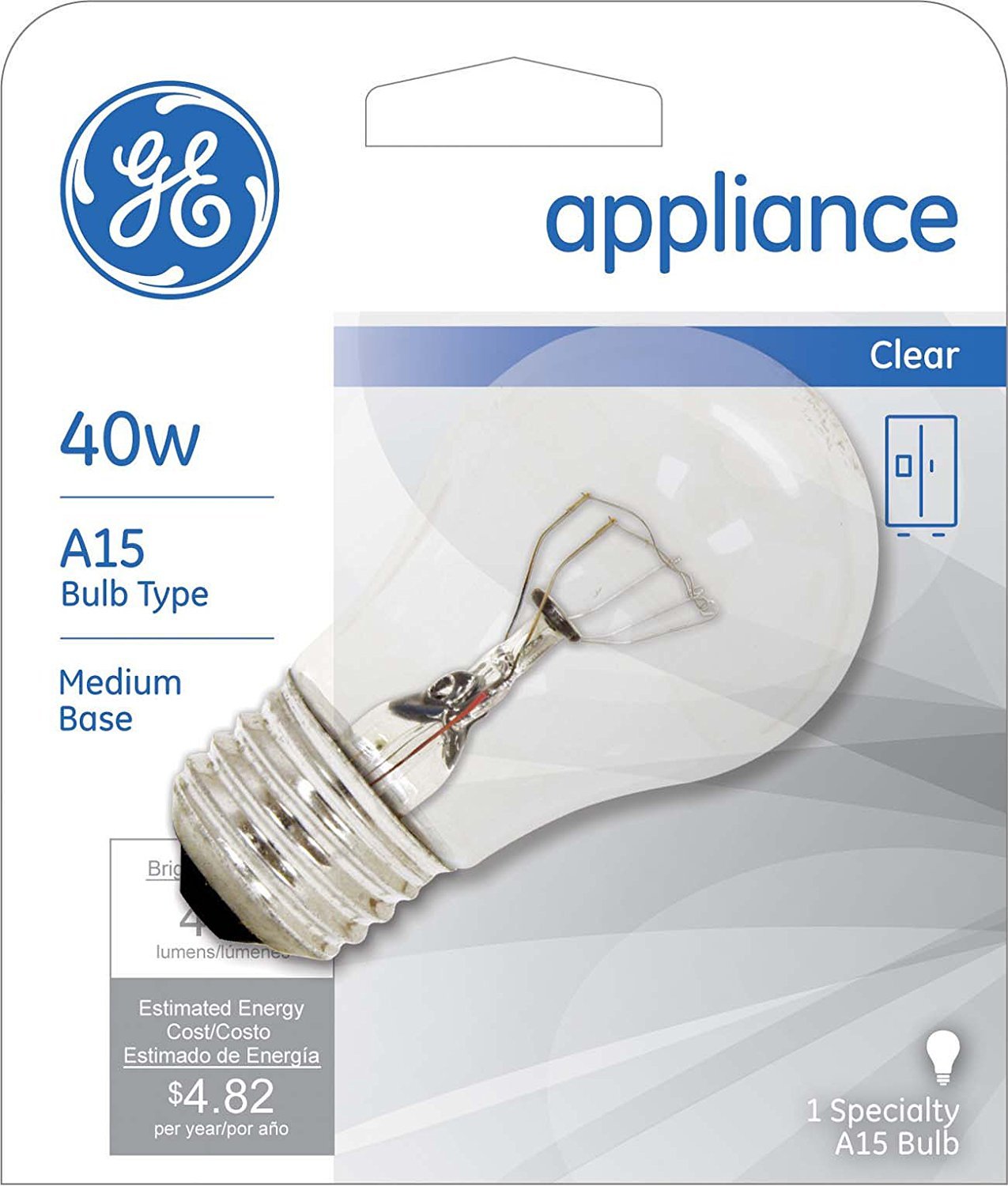 GE Appliances Light Bulb, 40 Watt, Medium Base, Clear Glass