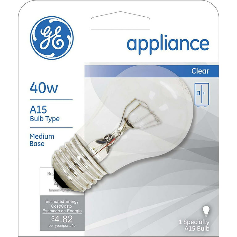 GE Appliances Light Bulb, 40 Watt, Medium Base, Clear Glass, Fridge Light  Bulb (1 Pack)