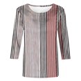 thumbnail image 5 of Sakmal 3/4 Sleeve Plus Size Tops for Women Pink Striped Crew Neck Pullover Ladies Shirts and Tops, 5 of 5