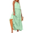 thumbnail image 5 of Mohiass Solid Color Halter Ruffle Maxi Dress for Women Sleeveless Casual 2024 Ruched Long Dress Mint Green 2XL, 5 of 9