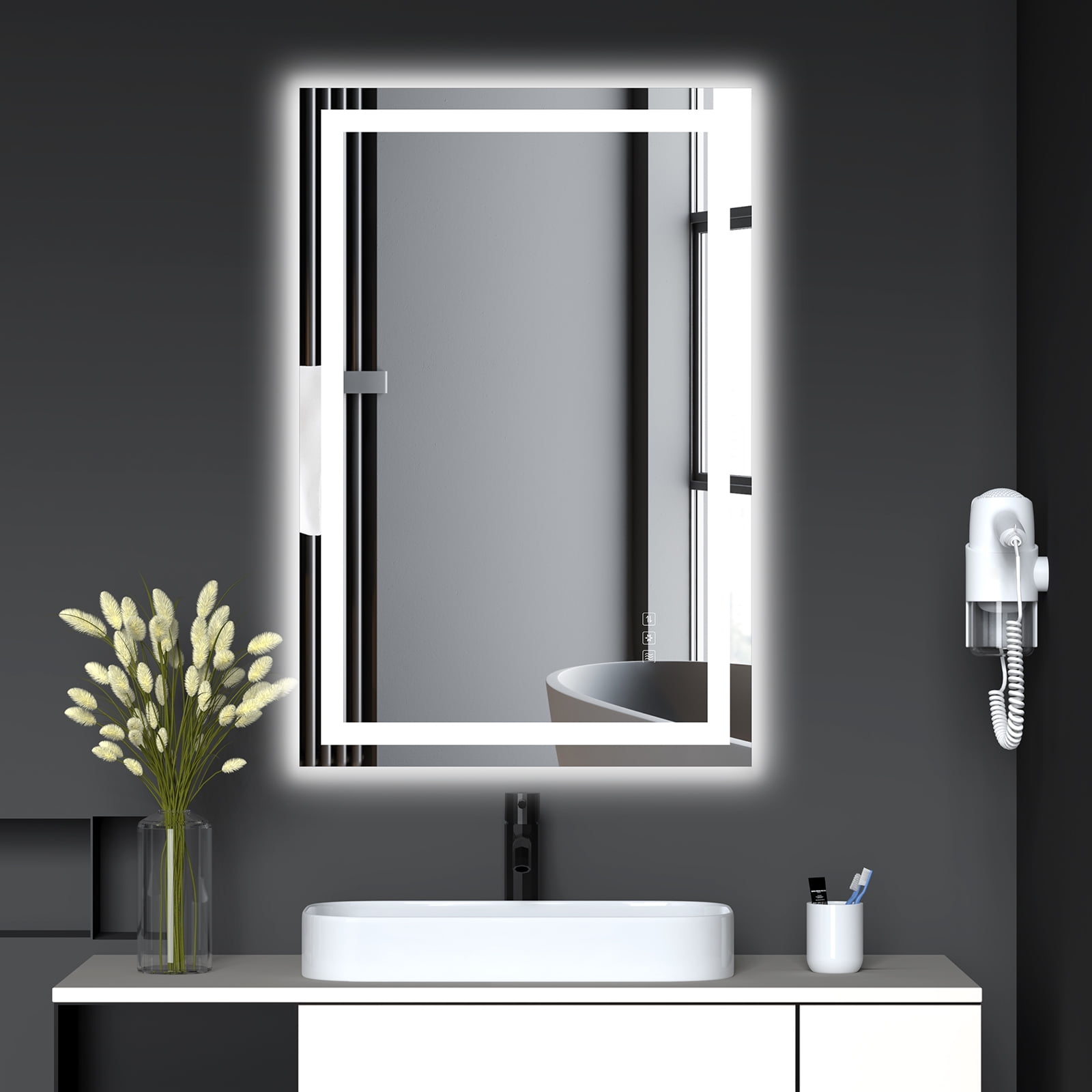 LED Bathroom Mirror, Makeup Mirror with Front and Backlight Dimmable 3