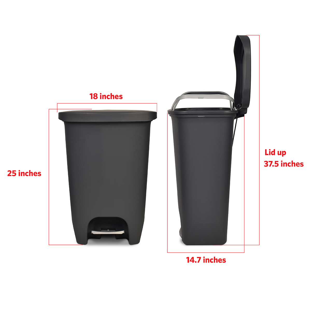 Glad Plastic Step Kitchen Garbage Can, 13 gal, Gray, 2 Pack - image 4 of 10