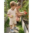 thumbnail image 5 of BemeyourBBs Toddler Baby Boys Summer Clothes Infant Baby Boy Mothers Day Outfits Waffle Knit Bear Letter Embroidery Short Sleeves T-Shirt and Elastic Shorts Set, 5 of 9