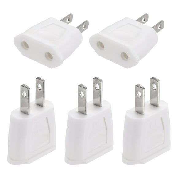 Uxcell 5 PCS EU to US Plug Socket Jack, US 2 Pin to European 2 Outlet Adapter Travel Charger Converter, 125V/250V 6A, 4mm Hole White