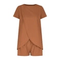 thumbnail image 6 of Guieoi Summer Two-Piece Outfit Solid-Color Short-Sleeve Top and Pants Casual Matching Set Brown XXL, 6 of 6