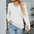 thumbnail image 2 of MIXUE Boho Tops For Women Autumn Winter Solid Color V Neck Long Sleeve Casual Basic Soft Pullover Shirts For Women T-shirts Outwear,White,M, 2 of 7