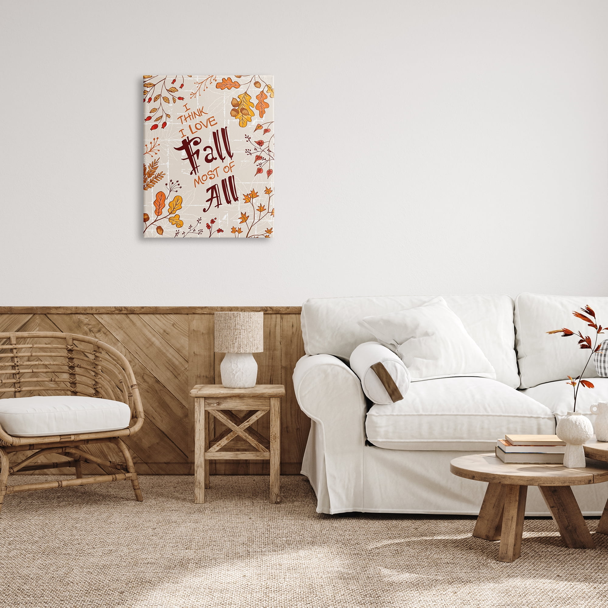 Stupell Industries Love Fall Leaf Border Botanical & Floral Painting Gallery Wrapped Canvas Art Print Wall Art, 24 x 30
