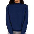 thumbnail image 4 of Sweaters for Women Knitted Crew Neck Long Sleeve Comfy Sweater Casual Trendy Dressy Wear Tops Outdoor Fall Pullover Royal Blue M, 4 of 6