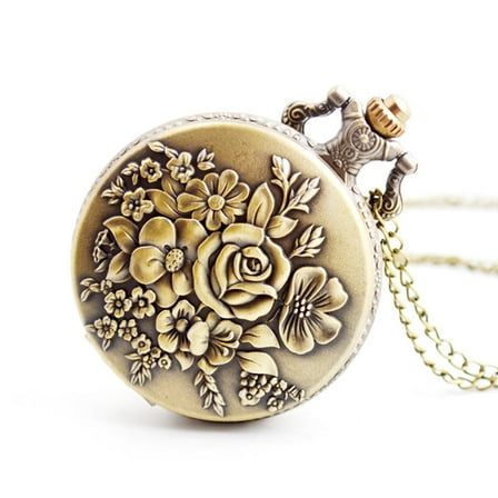OULII Vintage Style Coffee Alloy Pocket Watch Necklace with Quartz Movement, Perfect for Everyday Use