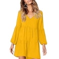 thumbnail image 1 of TheFound Robe Femme Couleur Unie Sexy Col en V Manches Longues Plissée une-Pièce, 1 of 2