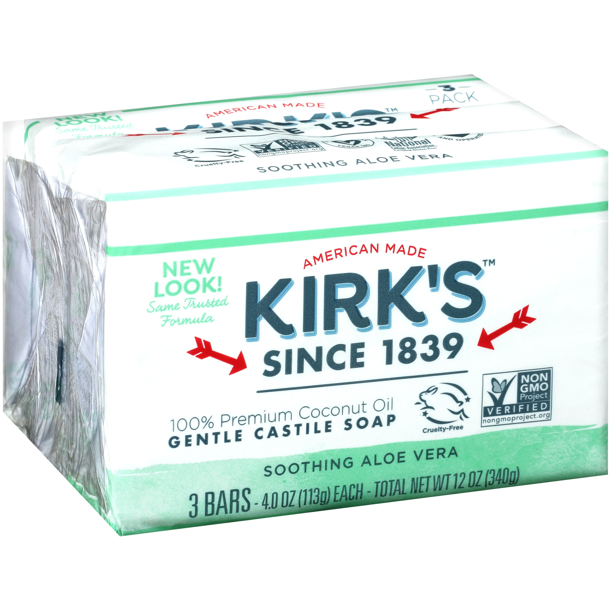 Kirk's Castile Bar Soap, Aloe Vera, 4.0 Oz, 3 Bars