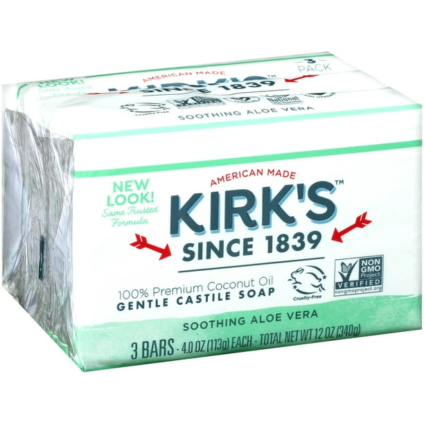 Kirk's Castile Bar Soap, Aloe Vera, 4.0 Oz, 3 Bars