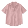 thumbnail image 4 of Yuanlong Women's T-Shirts Collared Neck Snap Button Front Elbow-Length Sleeve Tees Solid Color Short Sleeve Basic Holiday Top, 4 of 4