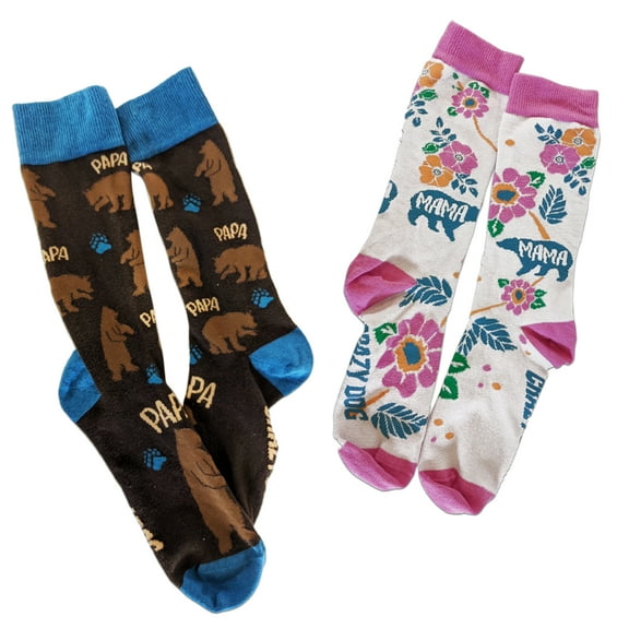 Mama and Papa Bear Sock Set Funny Mens and Womens Sock Combo for Parents