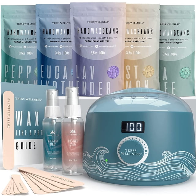Kit de depilación con cera Tress Wellness para piel sensible con spray y calentador