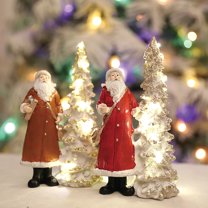 Dserfhy LED Light Up Christmas Tree with Santa Resin Standing Santa Claus Figure with Lighted Tree Figurine for Indoor Tabletop Holiday Decoration