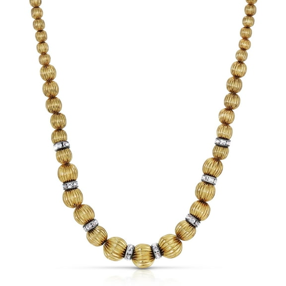 1928 Jewelry Gold Graduated Corrugated Beaded Necklace For Women 16"   3" Extender