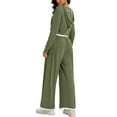 thumbnail image 3 of ATHLECHIC Two Piece Sets for Women Ribbed Knit Tracksuit Half Button Cropped Hoodie Wide Leg Pants Casual Lounge Sets XL Army Green, 3 of 4