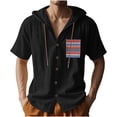 thumbnail image 1 of Camisa de Manga Corta de los Hombres con Capucha de Cárdigan Impresa con Botón con Bolsillos Top Casual para Primavera Verano, 1 of 9