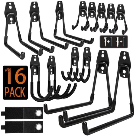 KOFANI Garage Hooks, 16 Pack Steel Heavy Duty Garage Storage Hooks with Anti-Slip Coating, Utility Garage Wall Mount Hooks for Hanging Bike, Ladder and Garden Tools C27