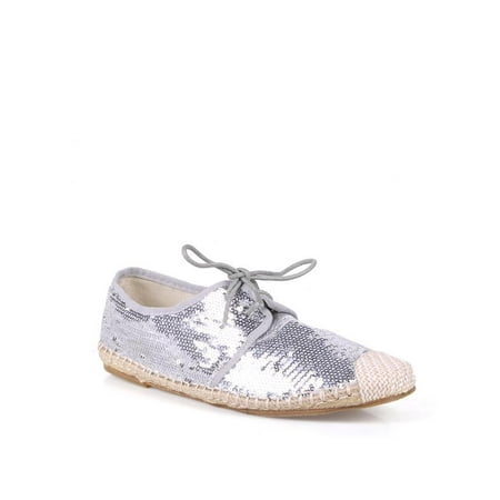 

Nature Breeze Lace up Women s Sequin Espadrille Flats