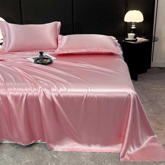 WKWeiS Ice Silk Bed Sheet Pillow Case 3 Piece Set and Luxurious Soft Ice Silk Bed Sheet Suitable for All Seasons Cool Ice Silk Fabric Machine Washable Deals of The Week