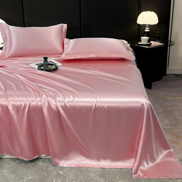 Ice Silk Bed Sheet Pillow Case 3 Piece Set And Luxurious Soft Ice Silk Bed Sheet Suitable For All Seasons Cool Ice Silk Fabric Washable