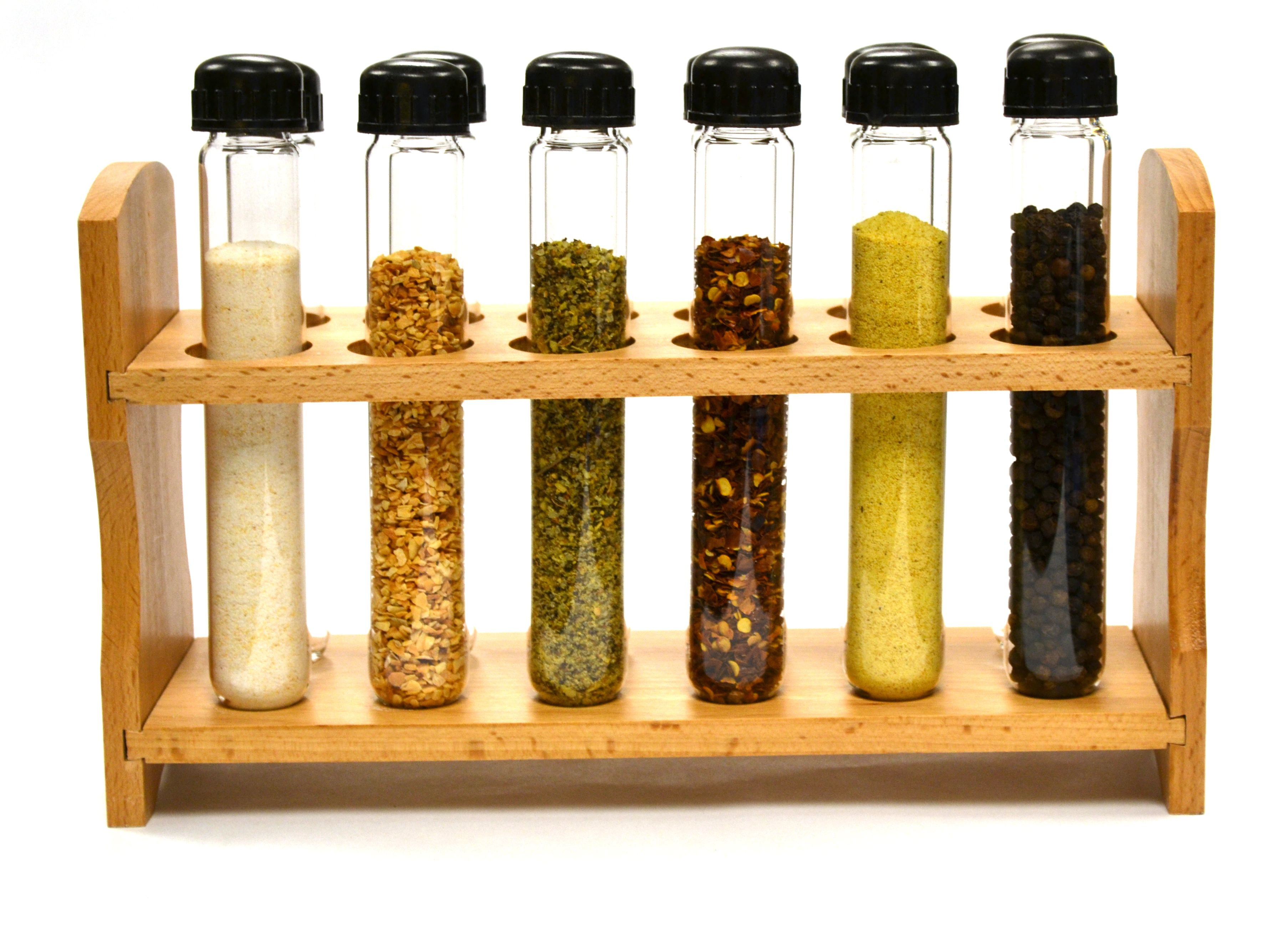 Chemistry Spice Rack Set 8 Glass Test Tubes With Cork Stoppers Wooden Herb Organizer Elegant Kitchenware Seasoning Container