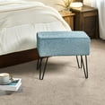 thumbnail image 2 of Home Soft Things Jacquard Chenille Stool Chair Upholstered Footrest Ottoman with Black Metal Legs and Padded Seat, Babati-Turquoise, 19" x 13" x 17", 2 of 6