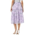 thumbnail image 3 of INSPIRE CHIC Women's Floral Skirt Elastic High Waist Ankle Length Chiffon A-Line Skirt XS Purple Floral, 3 of 6