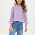 thumbnail image 2 of Girls Fall Puff Sleeve Tops Long Sleeve Chiffon Shirt Girl Fashion Ruffle Cuffs Pullover Crew Neck Blouses (Purple 7 Years), 2 of 6