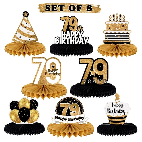 LINGTEER Happy 79th Birthday Table Honeycomb Centerpieces Cheers to 79th Birthday 79 Years Old Party Table Decorations Gift Sign.
