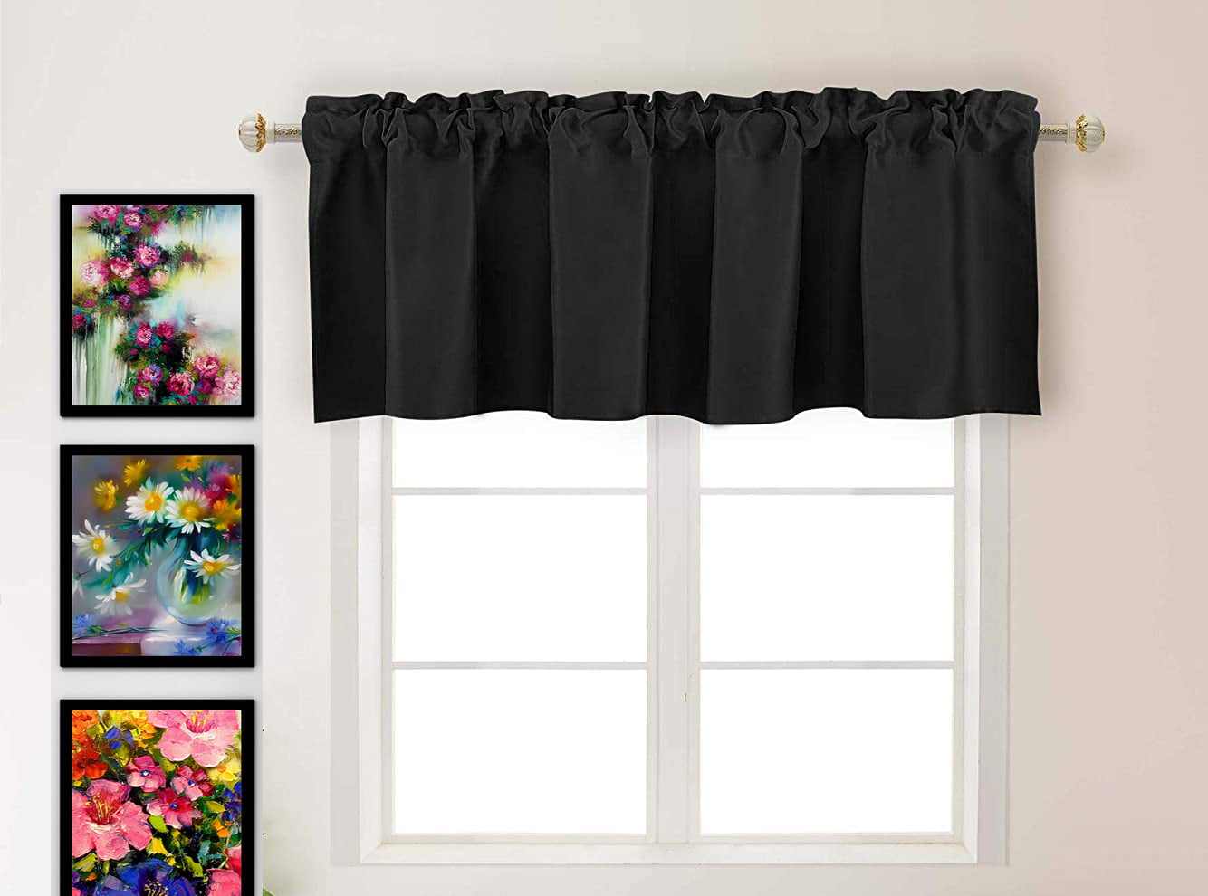 Black Blackout Valances for Windows Treatment 18 Inch Length Solid Thermal Insulated Rod Pocket Top for Bedroom Kitchen and Bathroom Curtains Valance for Small Windows 1 Panel 42X18 Inch Black