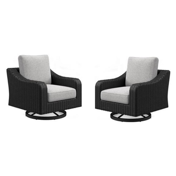 Pemberly Row Set of 2 Black Outdoor Swivel Lounges with Cushion