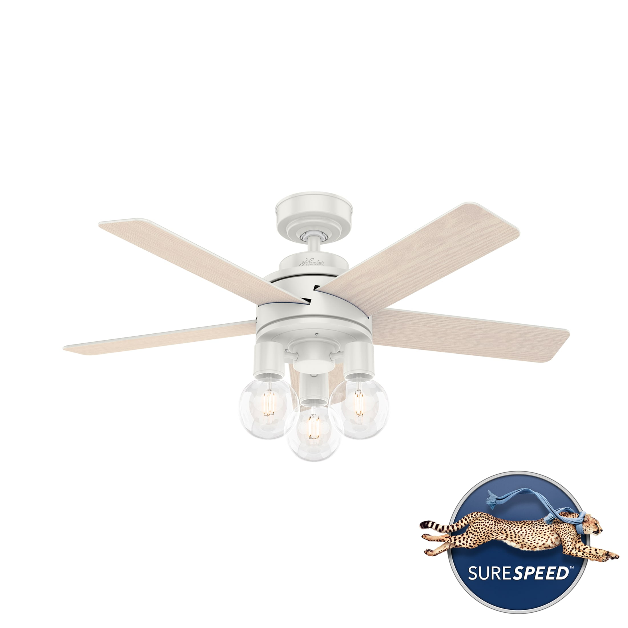Hunter - Hardwick Indoor Ceiling Fan With Light, Remote, 44-inch, Fresh White, Casual-style, 4-speed WhisperWind Motor, 51331, for Living Rooms, Bedrooms