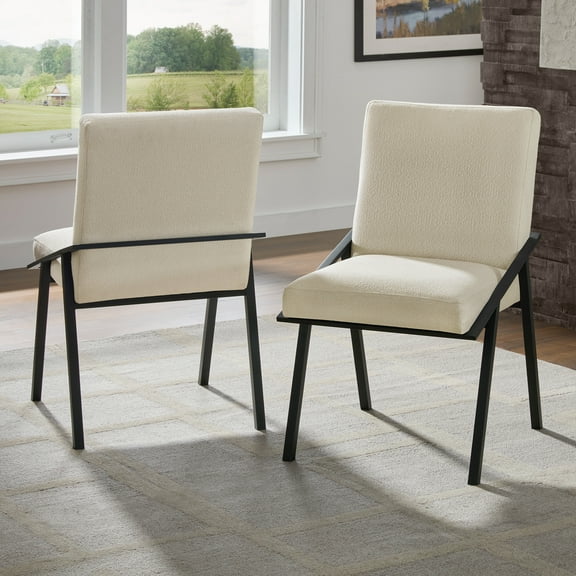 Weston Home Bedford Black Finish Metal Ivory Fabric Dining Chair, Set of 2