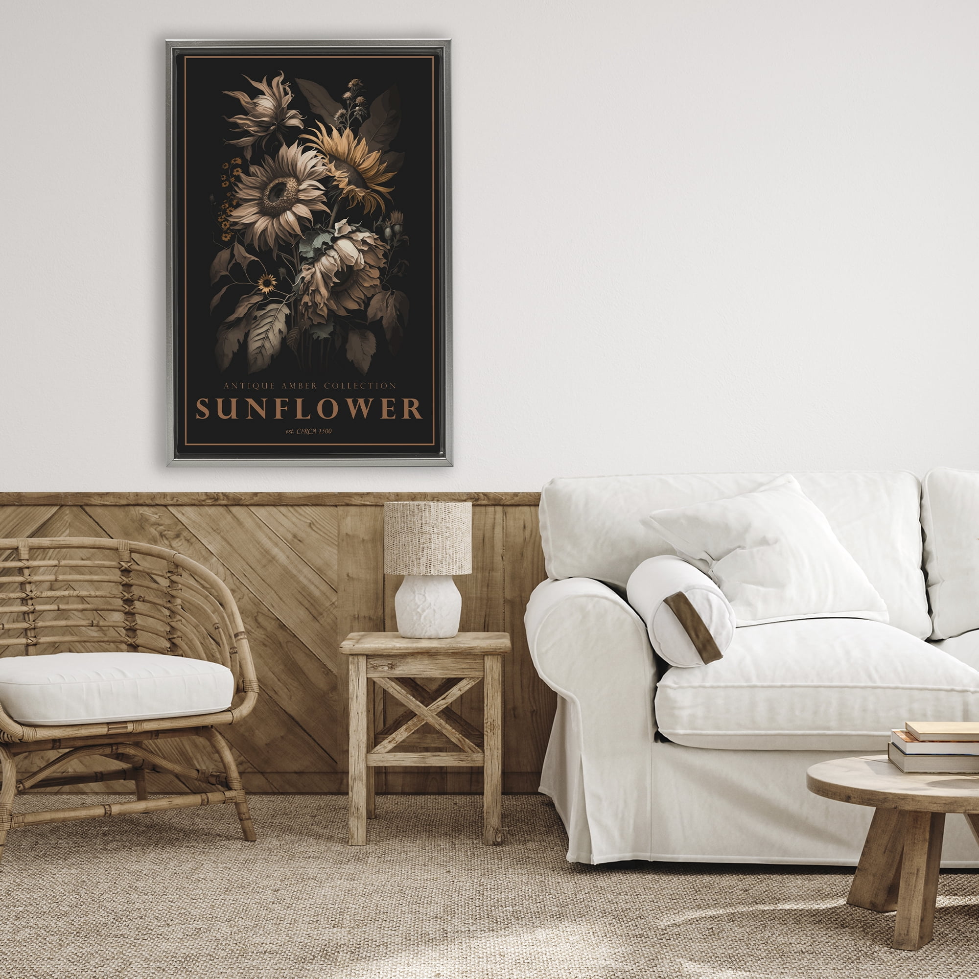 Stupell Industries Antique Sunflower Light Gray Framed Floater Canvas Wall Art, design by Chris Giampietro