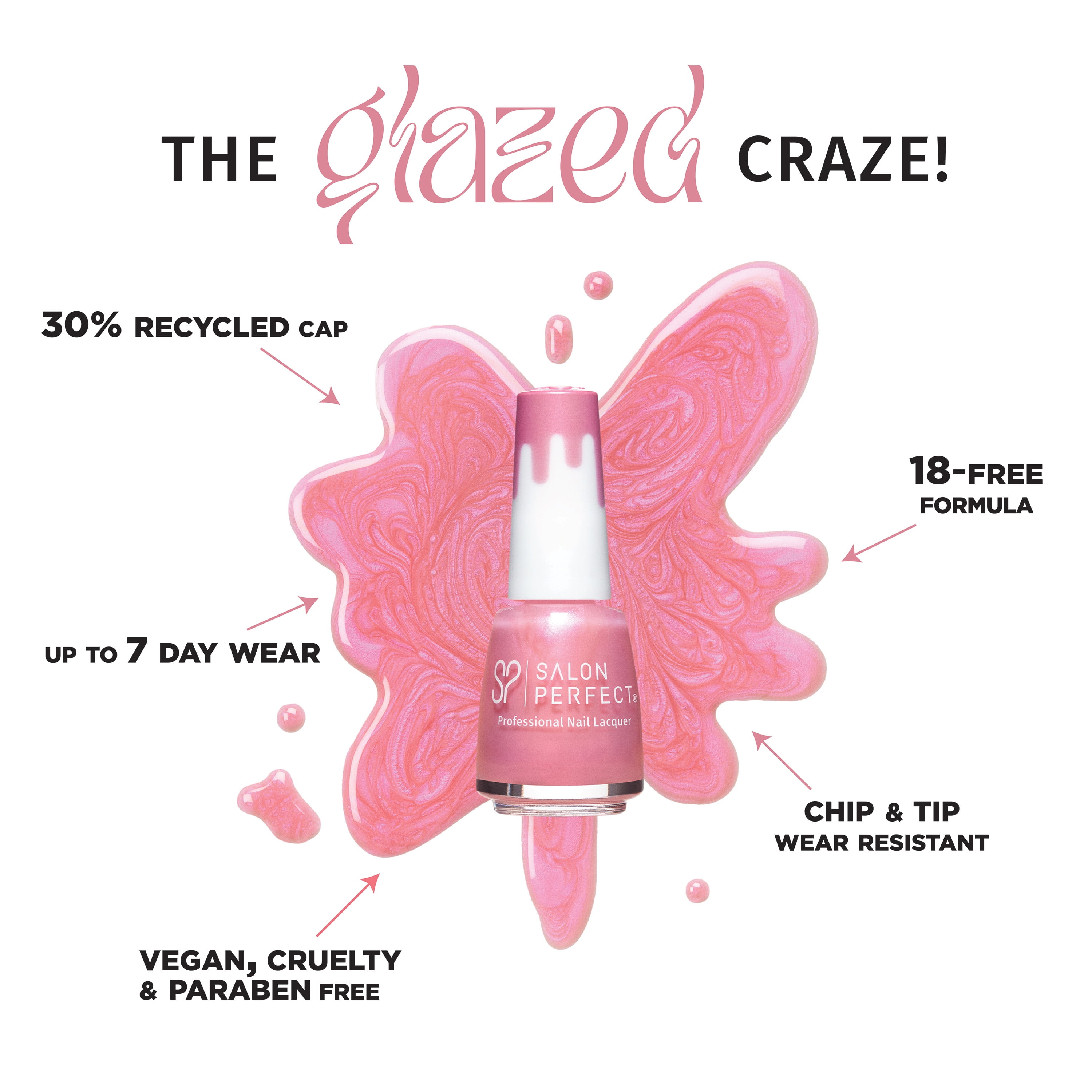 Salon Perfect Glazed Nail Polish, 381 Candy Skies, Pink Glaze, 0.5 fl oz