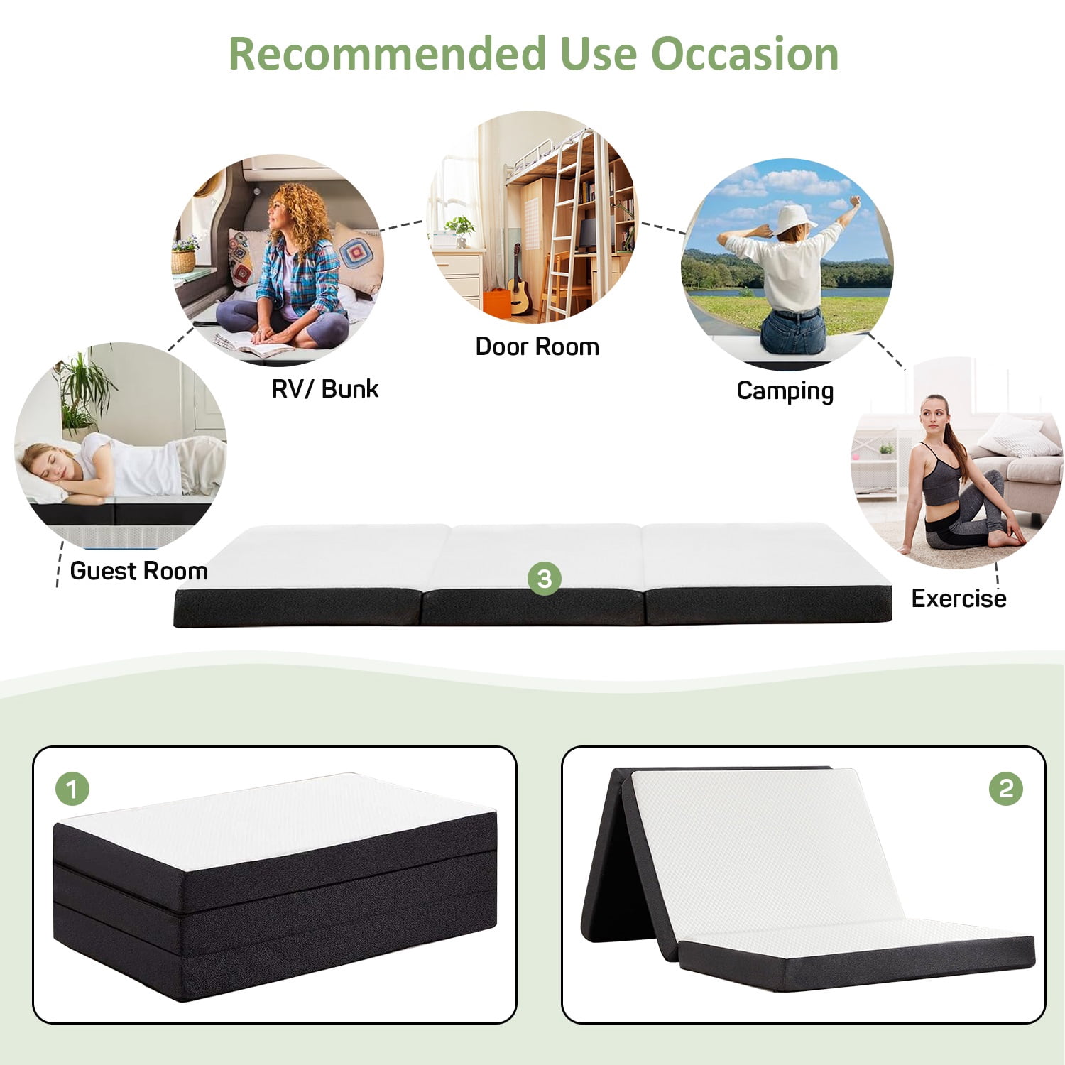 4 inch Foldable Memory Foam Mattress Full Size, CertiPUR-US Certified - Tri-Fold Design with Removable Cover