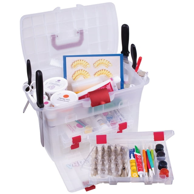 Artbin Bakers Cupboard Decorating Supply Cabinet-9.25"X17.5"X12.75" Translucent W/Red