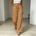 thumbnail image 2 of Women's Soft Drawstring Wide Leg Pants, Casual Solid Color Pull On Trousers, Harem Joggers with Functional Pockets, Summer Lightweight Breathable for Work Vacation | TruBelle,Orange S, 2 of 9