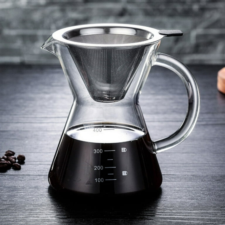 Manual Pour Over Coffee Maker w/ Reusable Stainless Steel Filter- 400mL